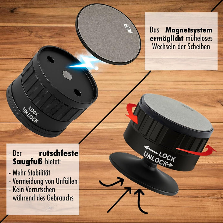 Profi Messerschärfer – Rollschleifer mit 2 wendbaren Scheiben (300/400/600/1000) – Diamant Schleifst