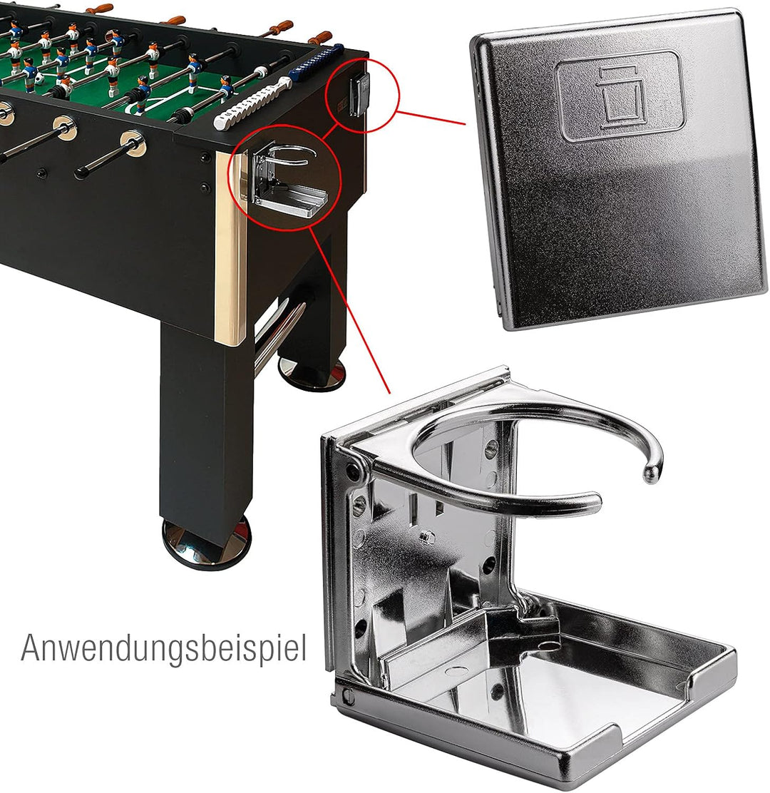 DEMA 4 x Getränkehalter Flaschenhalter Dosenhalter Set Chromoptik für Tischfussball Kicker