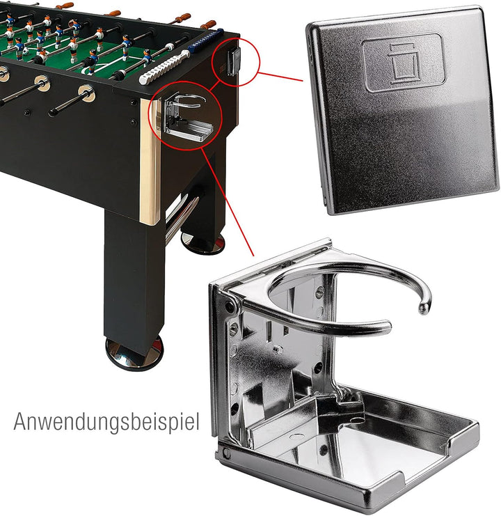 DEMA 4 x Getränkehalter Flaschenhalter Dosenhalter Set Chromoptik für Tischfussball Kicker