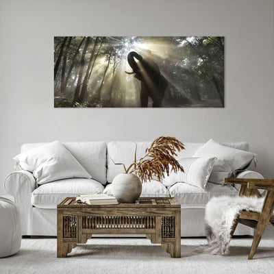 Wandbilder Dekoration Wohnzimmer Elefant Dschungel Panorama Bilder auf Leinwand 120x50cm Leinwandbil