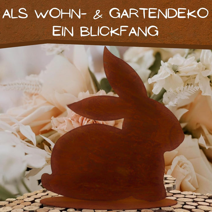 Rostikal® Hasenfigur Rost Deko 23 x 24 cm – Osterdeko für Garten & Balkon, Frühlingsdeko Wohnzimmer