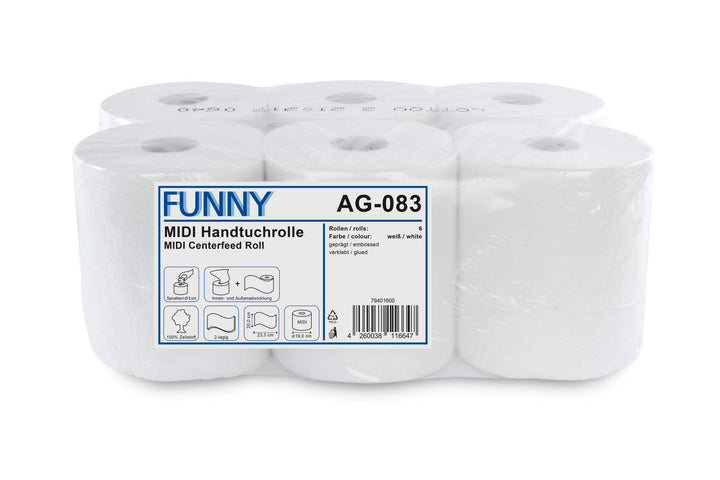 Funny Handtuchrolle, Innen- und Aussenabwicklung 20 cm, 2 lagig, hochweiss, 450 Blatt, 1er Pack (1 x