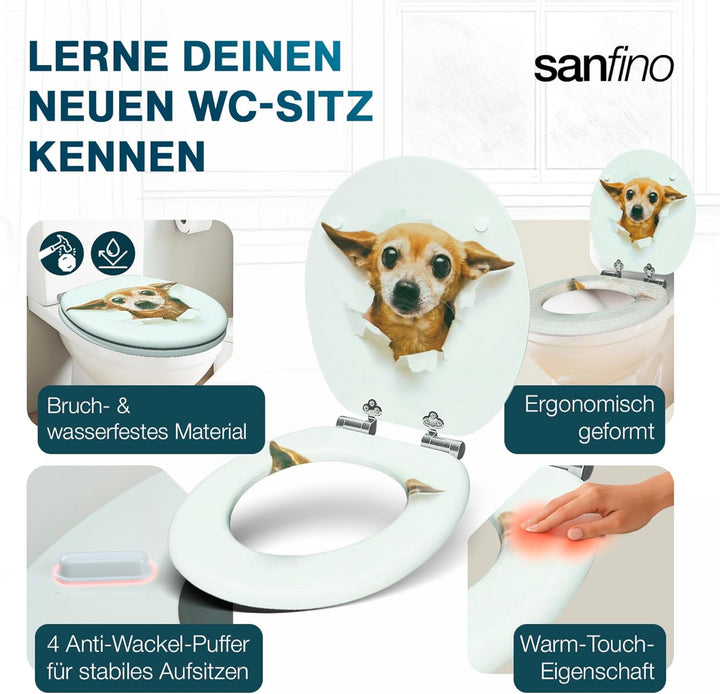 SANFINO® Premium WC Sitz mit Absenkautomatik – hochwertige Toilettendeckel aus Holz, viele bunte Mot