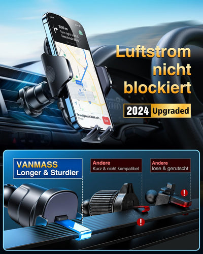 VANMASS Handyhalterung Auto 2023 Upgrade Handy Halterung Auto 3 in 1 Handyhalter Auto Lüftung & Saug