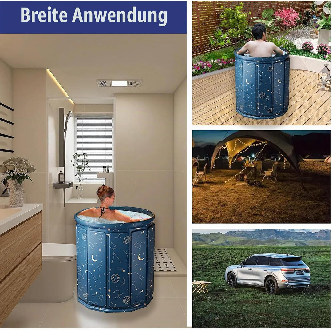 80×65 cm Faltbare Einweichbadewanne für Erwachsene, Mit Sitzkissen, Abflussrohr &amp; Aufbewahrungstasch