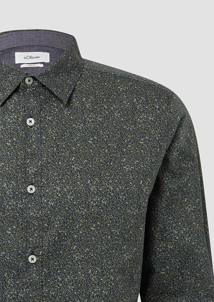 s.Oliver Slim Fit: Hemd aus Baumwollstretch mit All-over-Print 3XL 79a0_olivgrün, 3XL 79a0_olivgrün