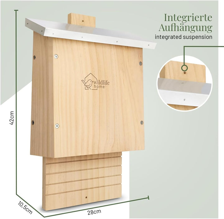 WILDLIFE HOME Grosser Schwerer Fledermauskasten nach NABU - verschraubt aus Massivholz &amp; 100% wetter