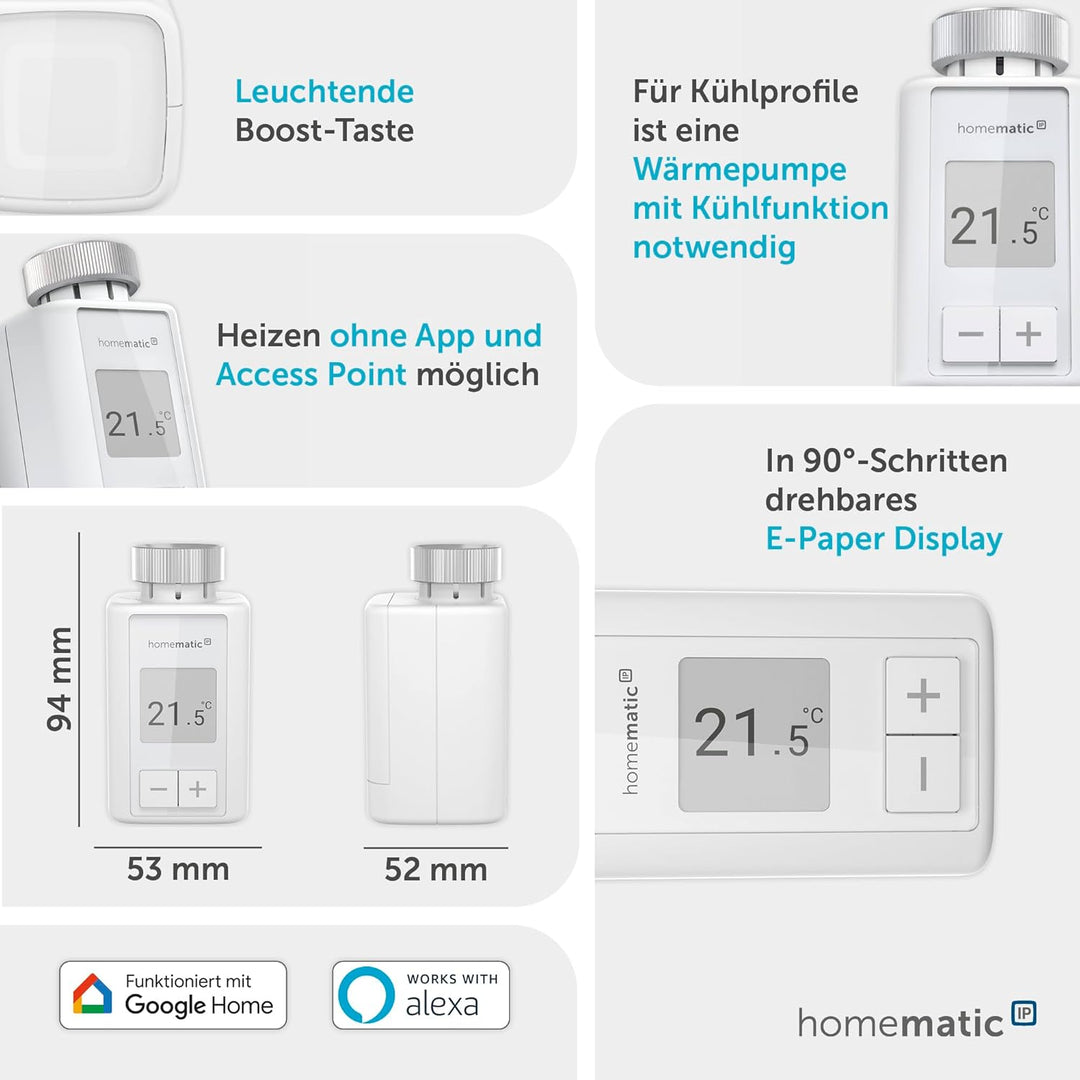 Homematic IP Smart Home Heizkörperthermostat – Flex, digitaler Thermostat Heizung, Steuerung per App