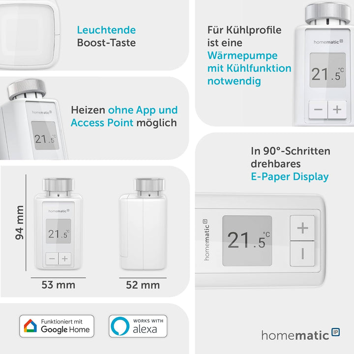Homematic IP Smart Home Heizkörperthermostat – Flex, digitaler Thermostat Heizung, Steuerung per App