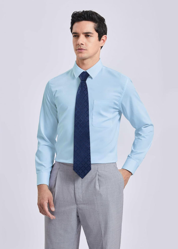 HISDERN Herren Hemd Langarm Einfarbige Hemden mit Krawatte und Taschentuch Formelle Businesshemd Hoc