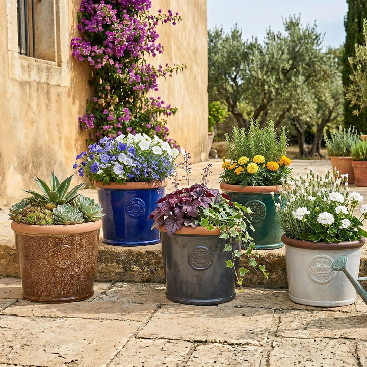 Pflanzgefäss Blumentopf Übertopf Krone Steinzeug glasiert Weiss Grau Türkis 34cm 45cm absolut Frostf