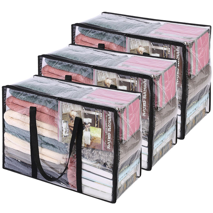 Vieshful 3 Stück Transparente Plastik Aufbewahrungstasche, 40L Organizer Aufbewahrungsbox Kleiderauf