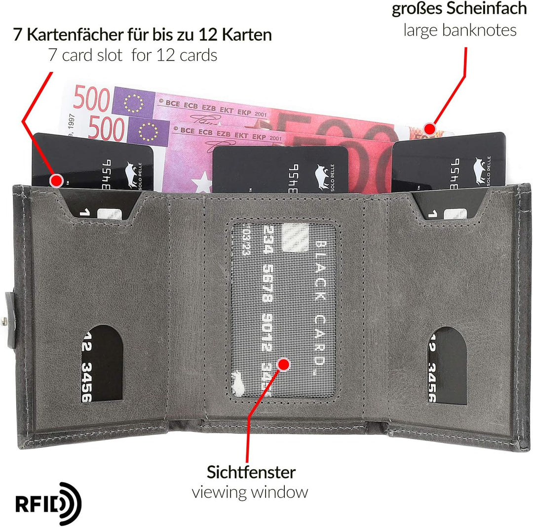 NEU: SOLO PELLE® Slim Wallet mit Münzfach [12 Karten] Slimwallet Riva [RFID-Schutz] Kartenetui mit M