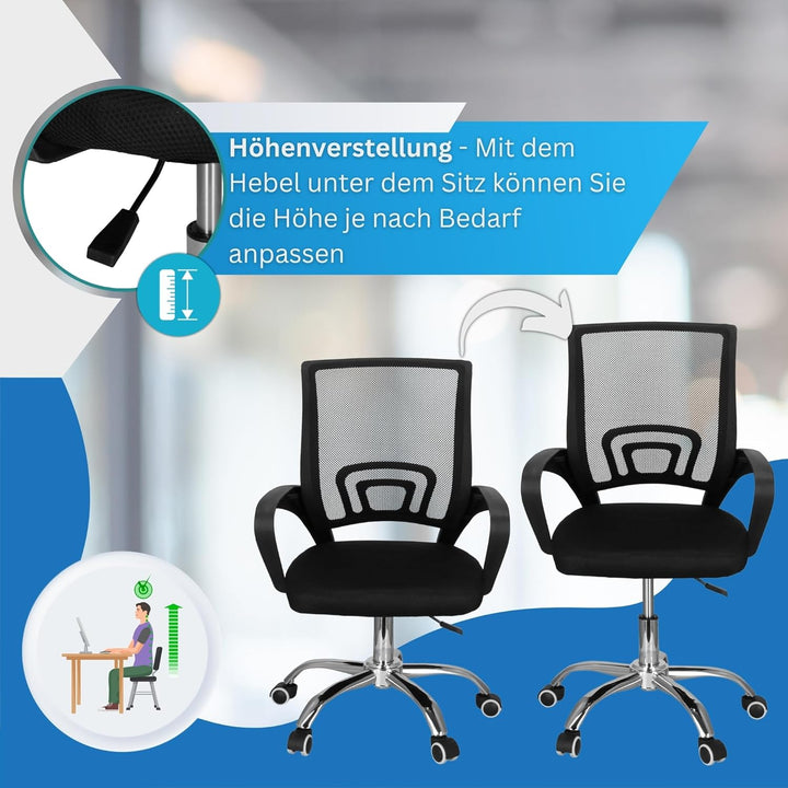 SPRINGOS Drehstuhl Bürostuhl verstellbar mit Mikroschnellgewebe, ergonomischer Lendenstütze, chromie