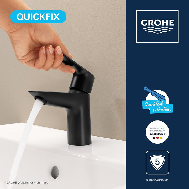 GROHE StartEdge, energiesparende Waschtischarmatur, Kaltwasser in Mittelstellung (Wasserhahn für das