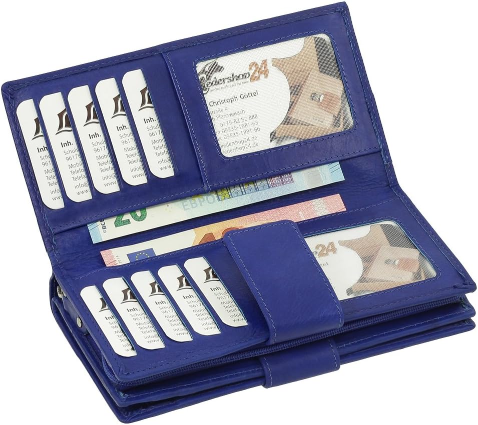 Luxus Leder Damen Geldbörse Portemonnaie Geldbeutel XXXL mit Reissverschluss 18,5 cm Farbe Royalblau