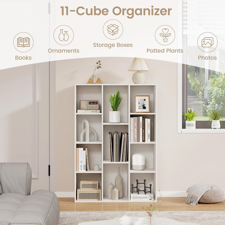 GIANTEX Bücherregal mit 11 Fächern, Standregal mit 2 Anti-Kipp-Kits, Aufbewahrungsregal aus Holz, 74