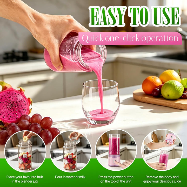 Mixer to Go, Tragbarer Schneller Mixer Smoothie Maker, 18-Blatt Edelstahlklingen, 450ml USB-C Wieder