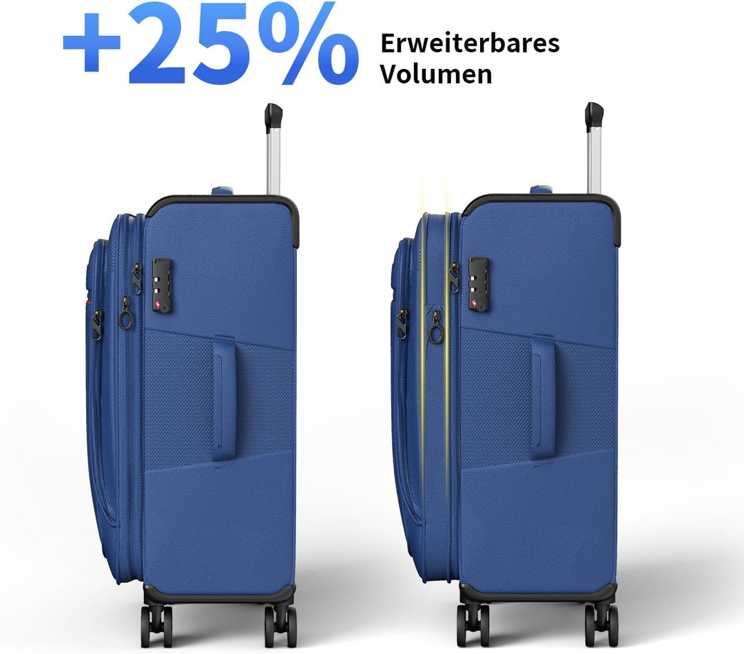 Weichschalenkoffer Set 3-teilig erweiterbar - Stoffkoffer Trolley wasserfest - Reisekoffer mit 4 Rol
