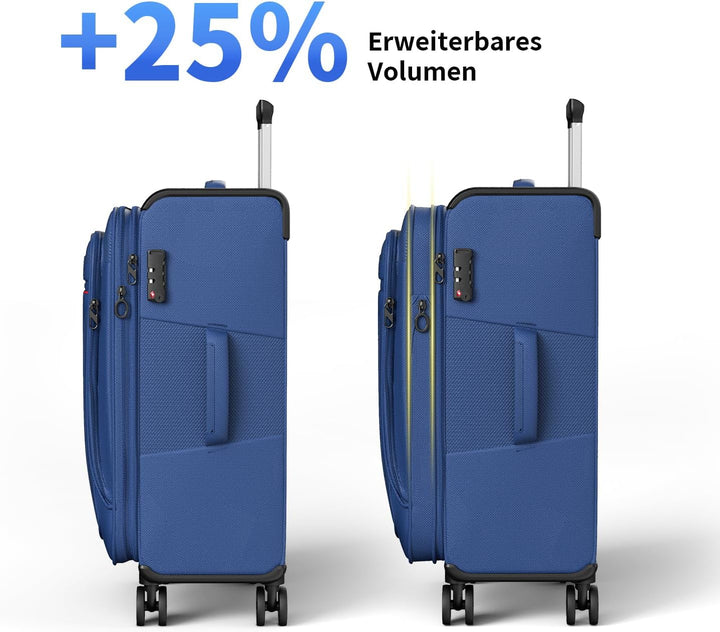 Weichschalenkoffer Set 3-teilig erweiterbar - Stoffkoffer Trolley wasserfest - Reisekoffer mit 4 Rol