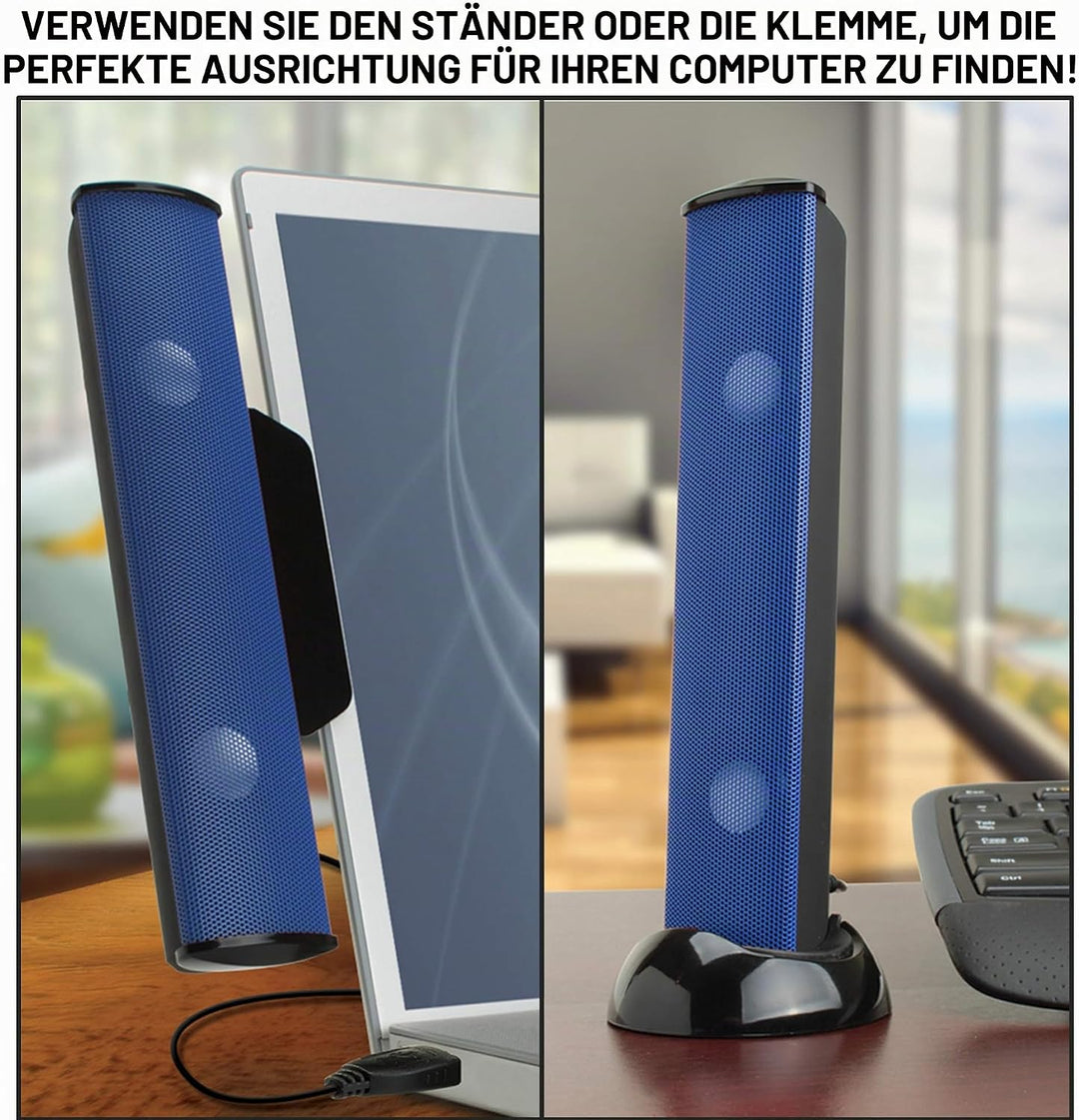 GOgroove SonaVERSE PC Soundbar für Laptops - USB-betriebene Mini-Soundbar mit tragbarem externem Cli