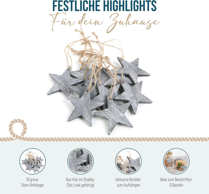Weihnachtsanhänger Sterne, 10 Stück: Holzanhänger Stern, Geschenkanhänger Holz Weihnachten, Anhänger