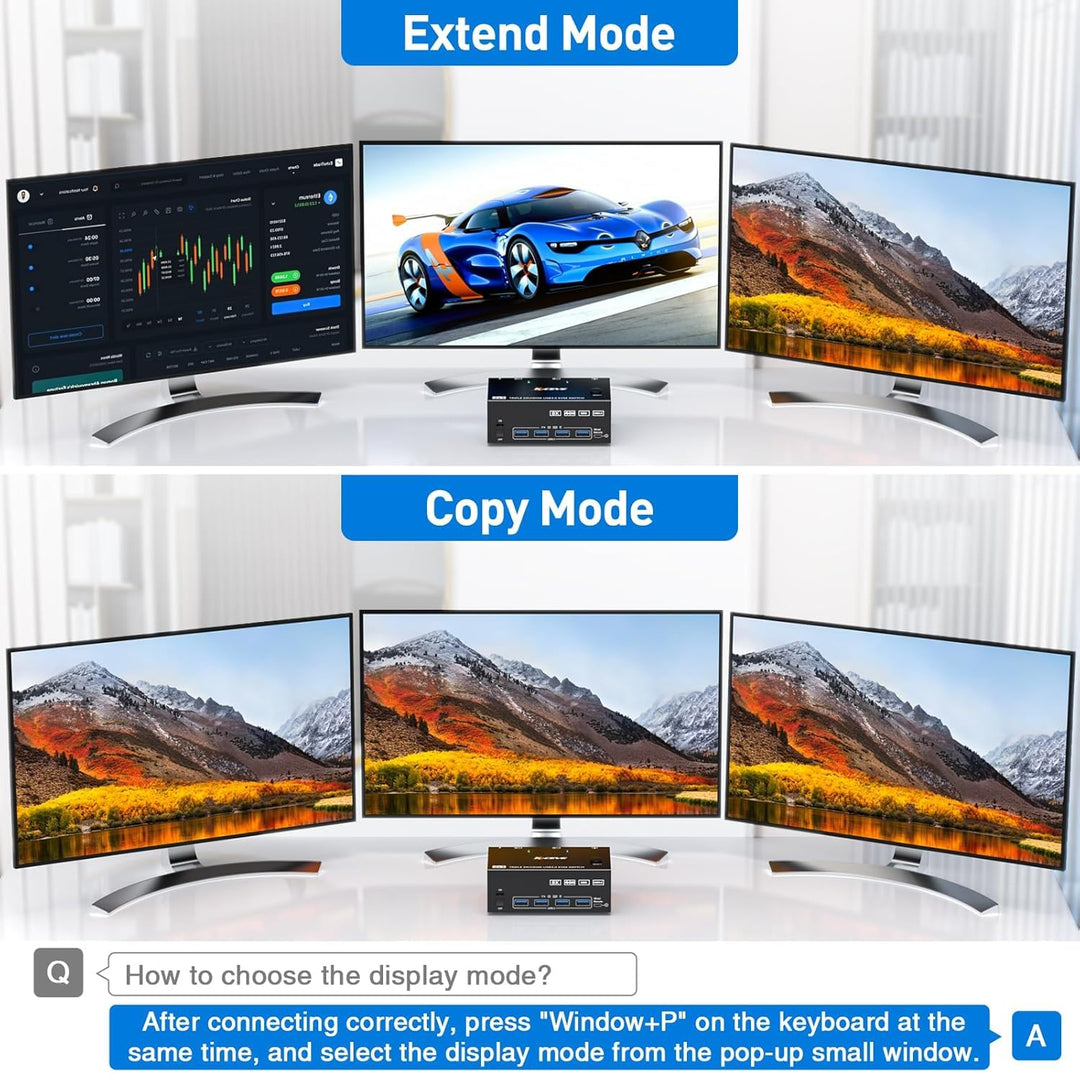 KCEVE KVM Switch 3 Monitore 2 PC, 8K@60Hz/4k@144Hz USB 3.0 KVM Umschalter HDMI + DisplayPort, für 2
