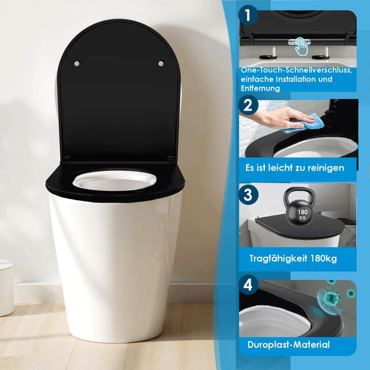 Duroplast-Toilettensitz, D-Förmiger Toilettendeckel Mit Soft-Close-Mechanismus, Edelstahlscharnier,