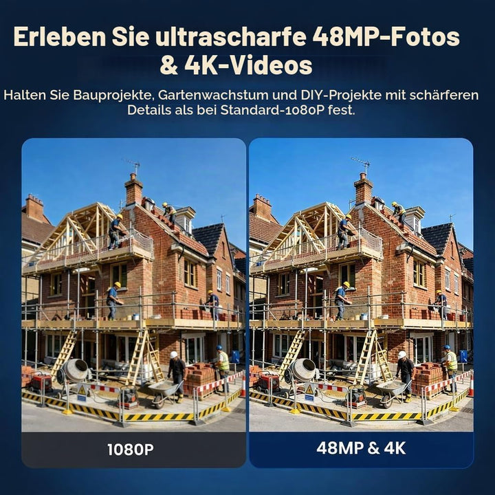 WiFi Zeitraffer Kamera 4K AVI Video, 48MP-Fotos Zeitrafferkamera mit LED-Fülllicht, 180 Tage Aufnahm