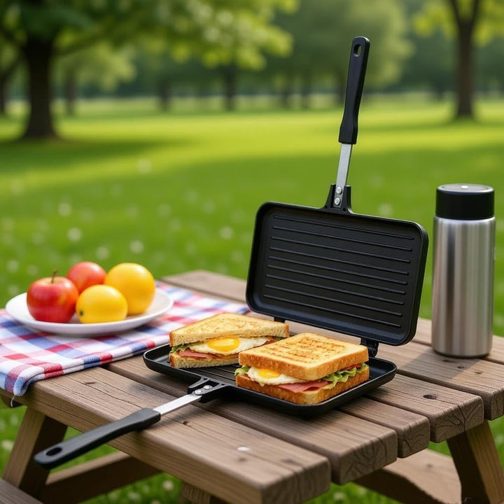 Sandwichmaker Camping, Aluminium Doppelseitige Sandwich Bratpfanne Antihaft Toastpfanne mit Hitzebes