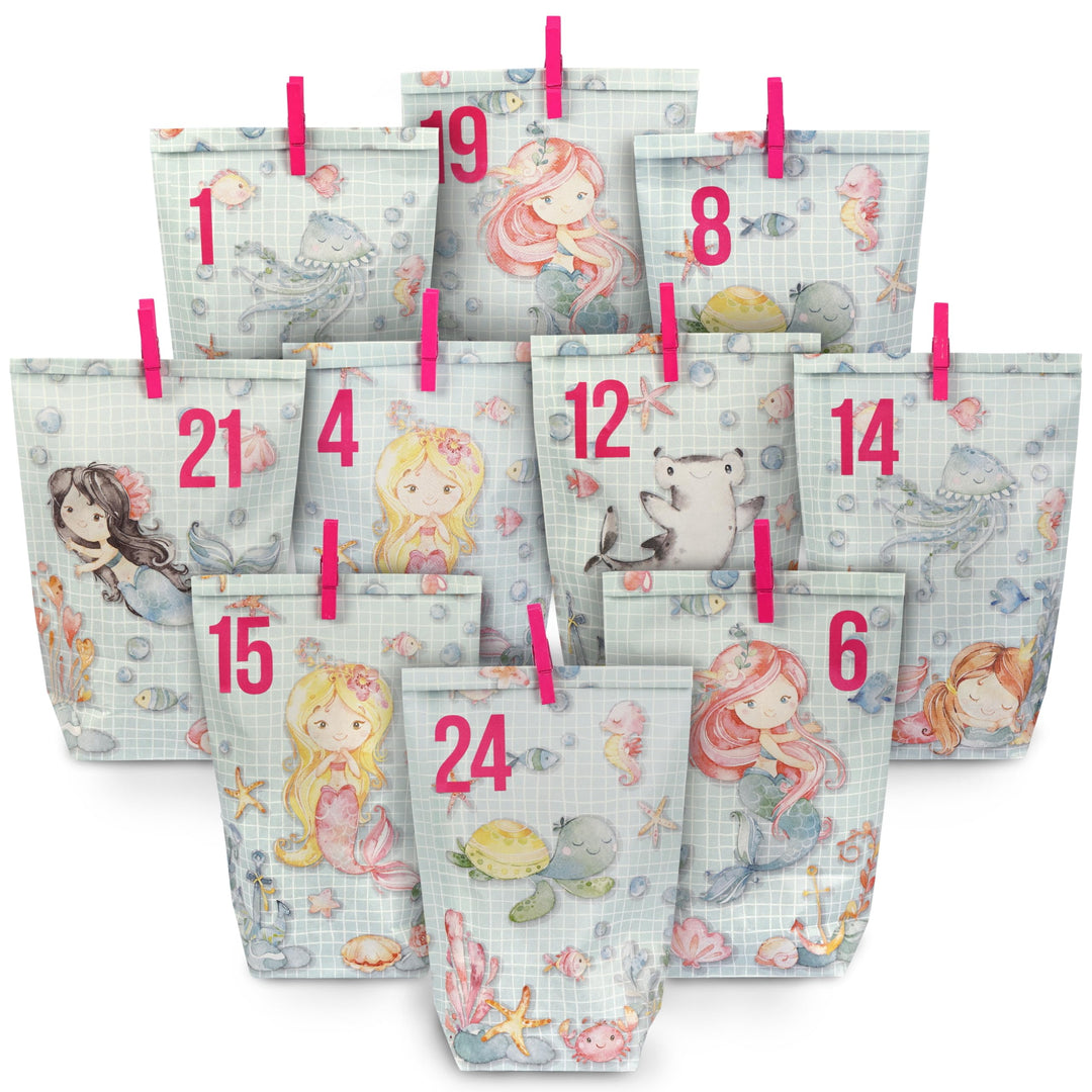 Papierdrachen Extravaganter Adventskalender zum Befüllen - mit 24 türkis bedruckten Geschenktüten un