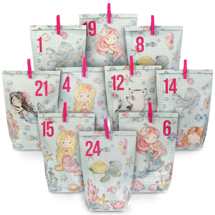 Papierdrachen Extravaganter Adventskalender zum Befüllen - mit 24 türkis bedruckten Geschenktüten un