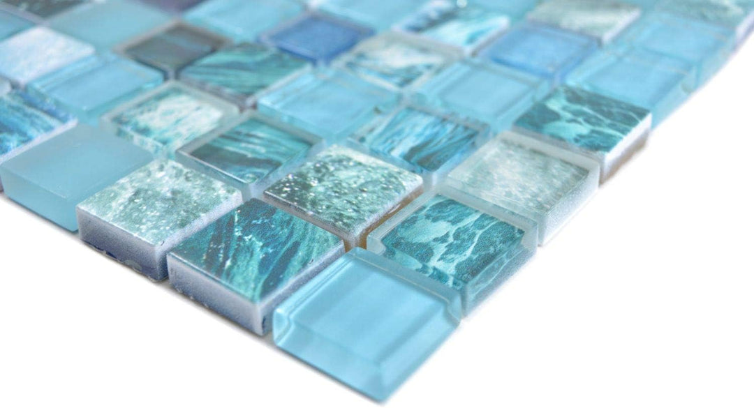 Mosaik Fliese Glasmosaik Quadrat Crystal mix greenblue/ocean für WAND KÜCHE Wandverblender Fliesensp