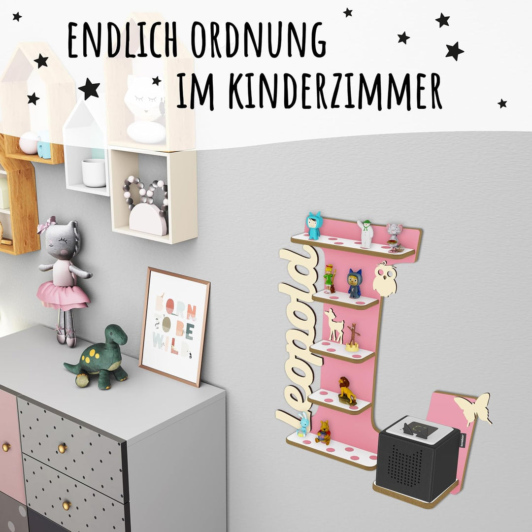 Regal Buchstabe für Toniebox, Wandregal für Tonie Figuren, personalisiert mit Name, Aufbewahrung für