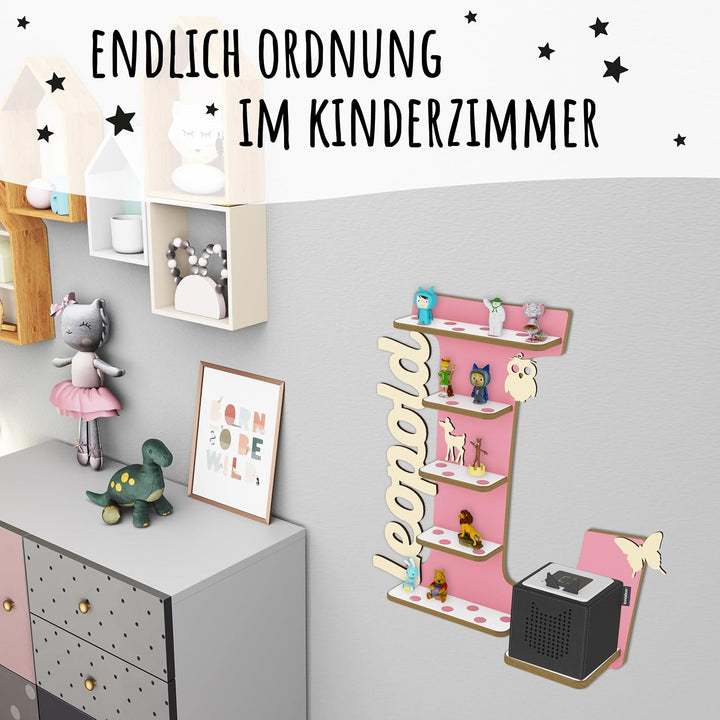 Regal Buchstabe für Toniebox, Wandregal für Tonie Figuren, personalisiert mit Name, Aufbewahrung für