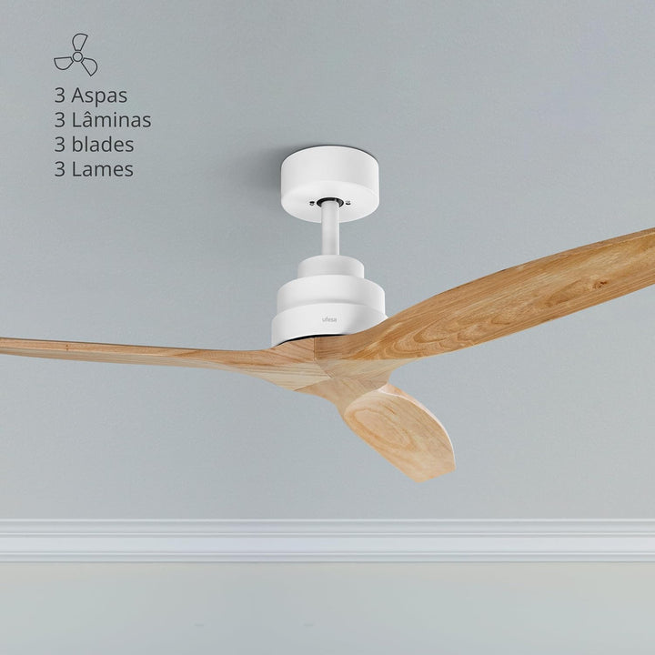 Ufesa Deckenventilator, 40W, 6 Geschwindigkeiten, Ultra Silent, 3 Naturholzflügel 132cm, Sommer - Wi