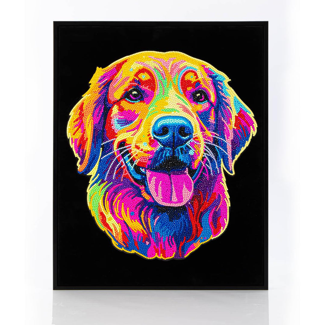 DIAMOND DOTZ 2594367 Original 5D Diamond Painting Set, Neon Golden Retriever, mit Neonfarben und Sam