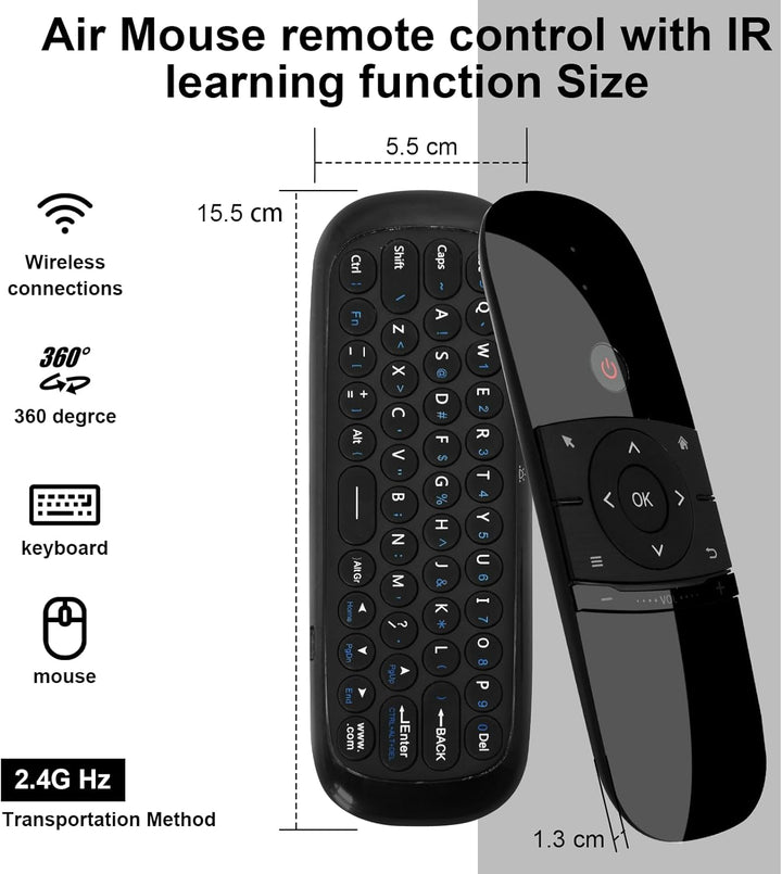 Air Mouse Fernbedienung mit IR-Lernfunktion, 2.4G Air Mouse Remote Control mit Tastatur und Maus Fun