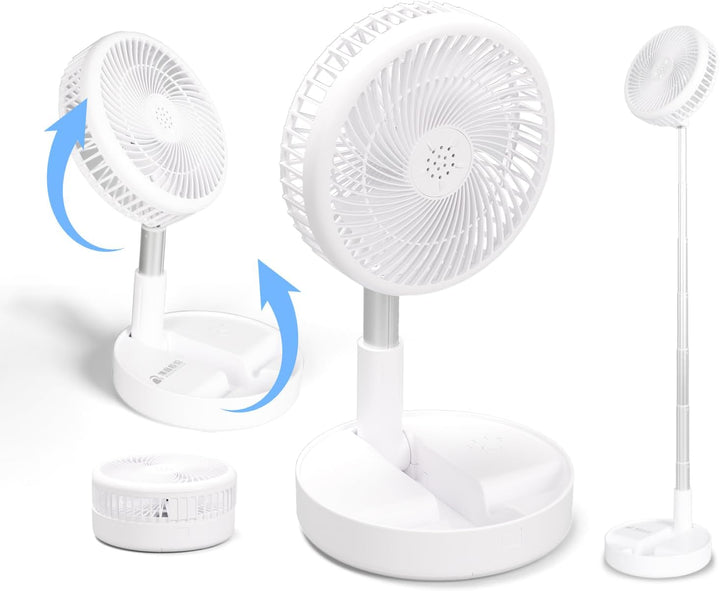 Tragbarer Faltbarer Standventilator Tischventilator, 7200mAh Akku USB Mini Leise Ventilator, 9-100cm