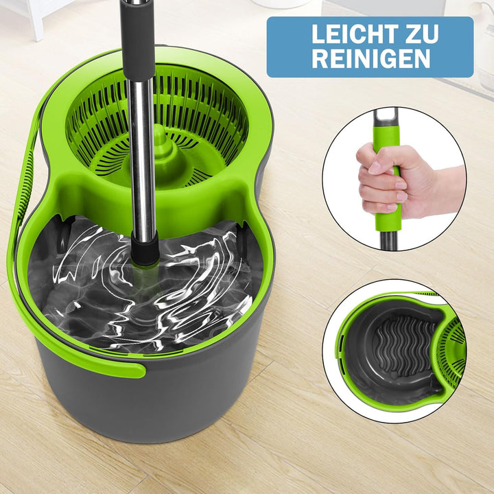 Wischmopp Set mit Eimer, Masthome 2-in-1 Bodenwischer Komplett Set mit 3 Mikrofaser-Pads, Wischmopp