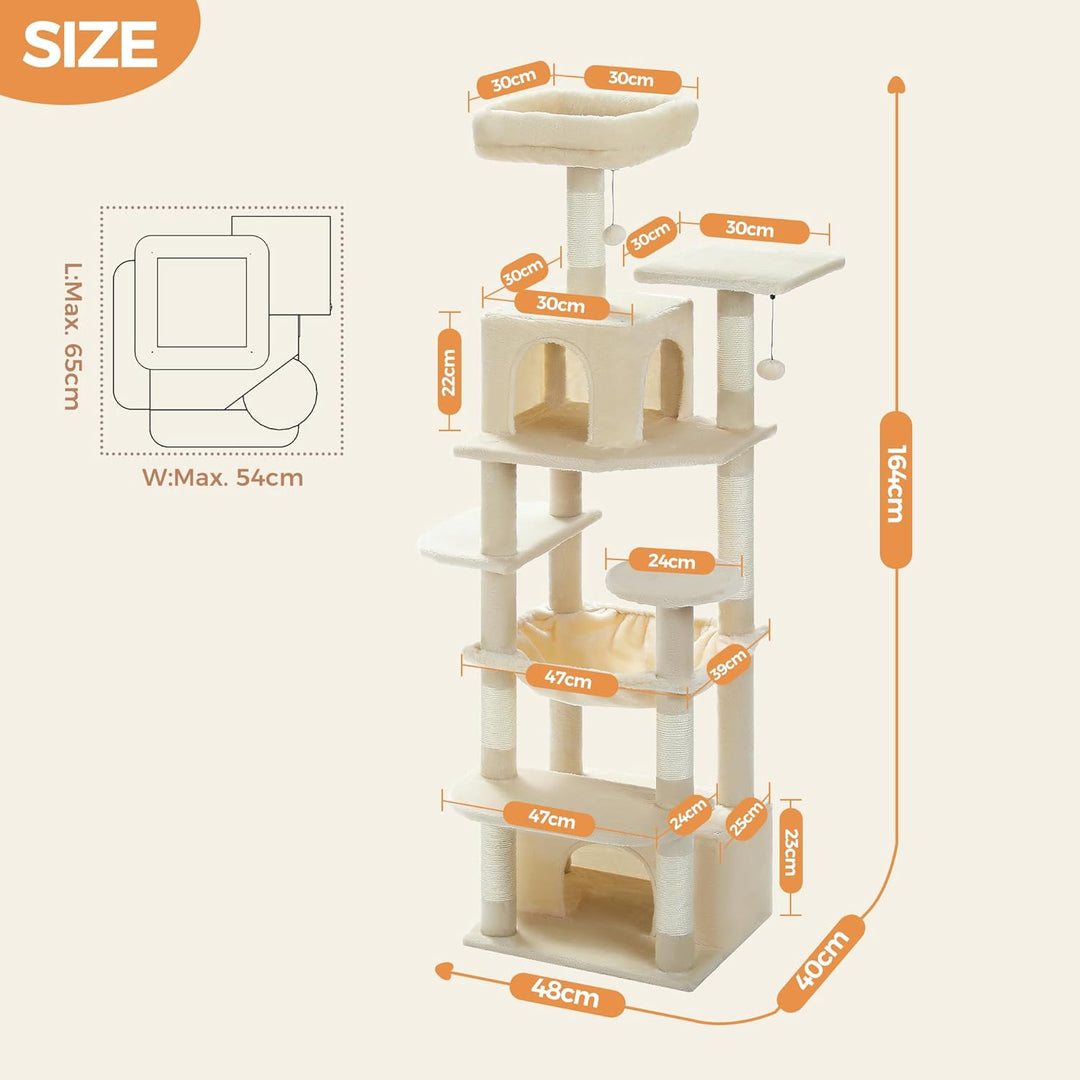 PAWZ Road Grosser Katzenbaum, 164 cm Katzenturm für grosse Katzen, Katzenhaus mit Sisalüberzogenen K
