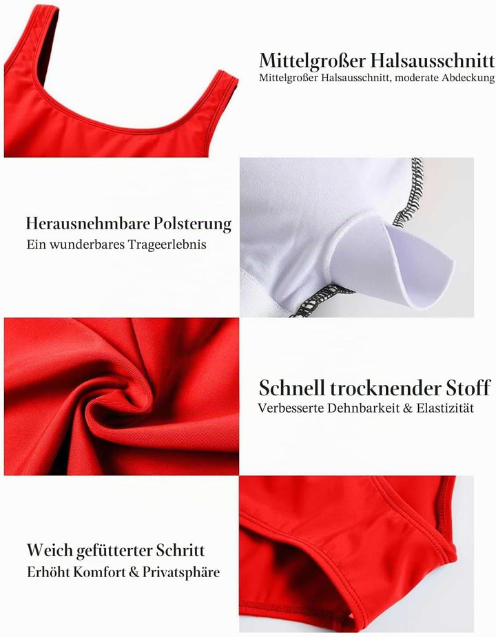 TcIFE Damen Badeanzug One Piece Schwimmanzug Einteiler Figurformend Bauchweg tiefer U-Rücken Bademod