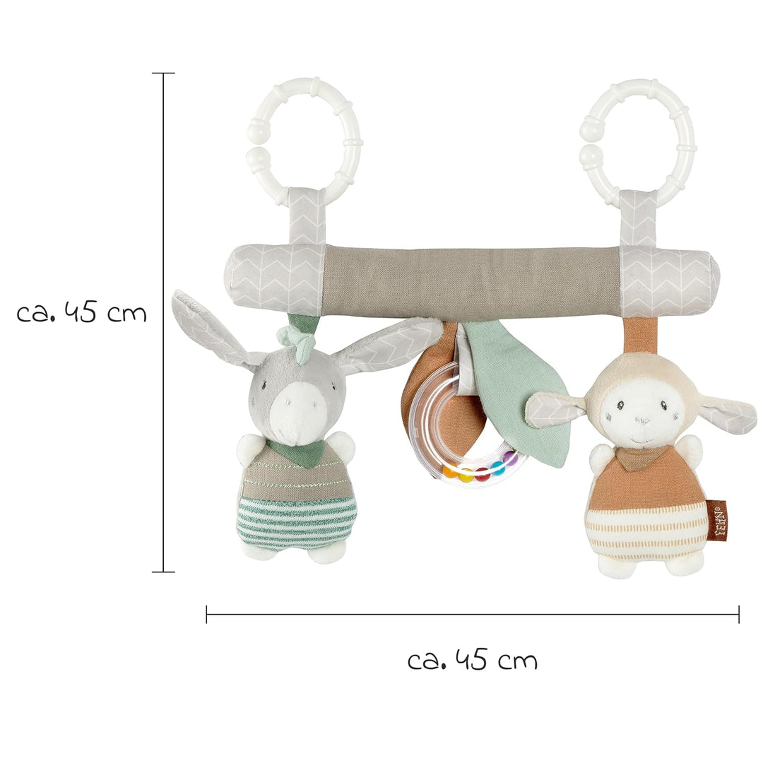 Fehn Activity-Trapez zum Aufhängen mit Schaf & Esel Tier-Anhängern - Stoff-Lernspielzeug für Babys m