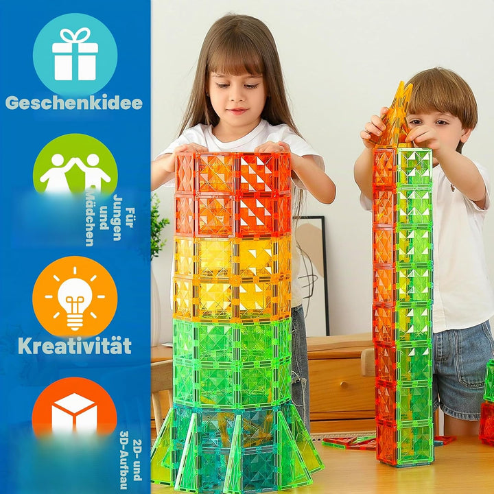 Geomag Magnetic Tiles Gems 100 – Magnetische Konstruktionen 100 Stück 3D-Bretter – Pädagogisch Blöck