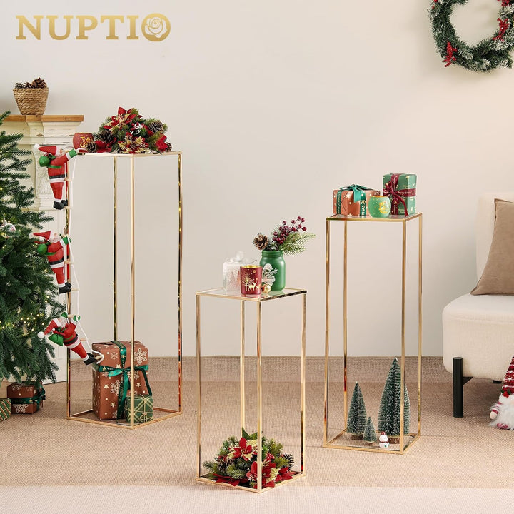 Nuptio Gold Hochzeit Tafelaufsätze für Tische mit Acrylplatte - 3 Stück Hohe Goldene Vase für Tafela