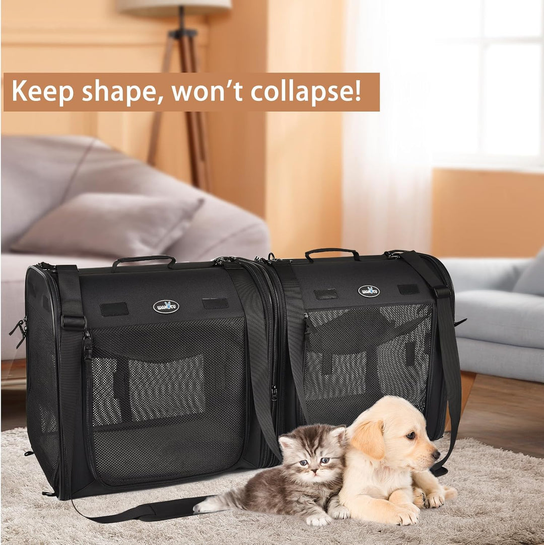 Wakytu Faltbare Katzen Transportbox gross 89x35x43cm für 2 Katzen, 2-in-1 Haustiertragetasche und Au