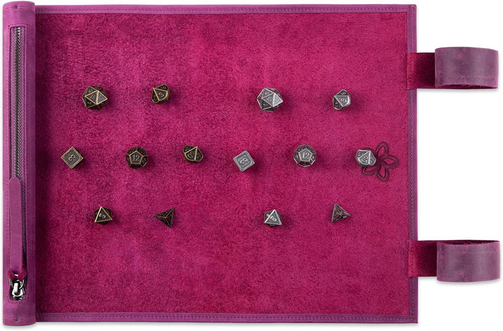 Melia Games RPG Würfelmatte zum Rollen inklusive Würfel Set - handgefertigte Würfelunterlage aus Ech