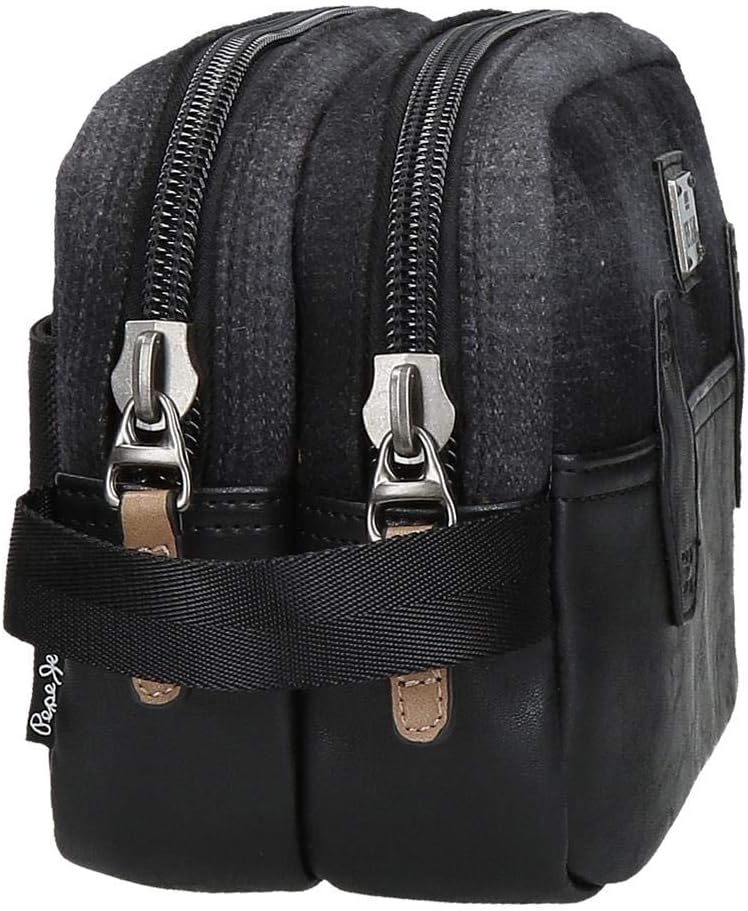 Pepe Jeans Scotch Anpassungsfähiger Vanity Case mit zwei Fächern Schwarz 26x16x12 cms Polyester und