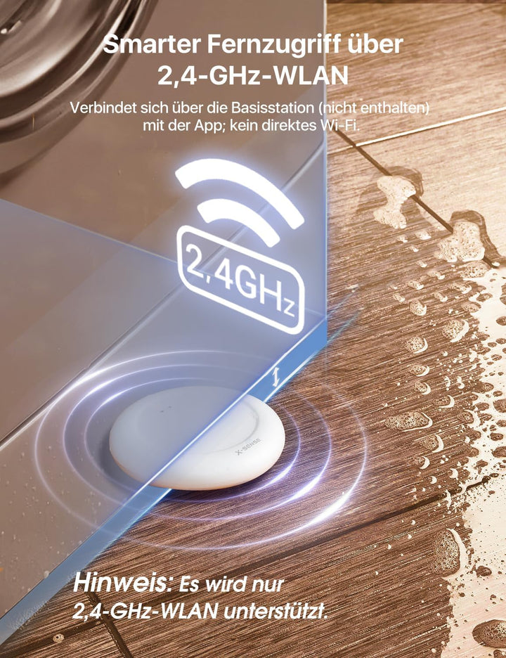 X-Sense Wassermelder WLAN, Smarter Wassermelder, mit App-Warnungen（nur 2.4Ghz）, wasserdicht nach IP6