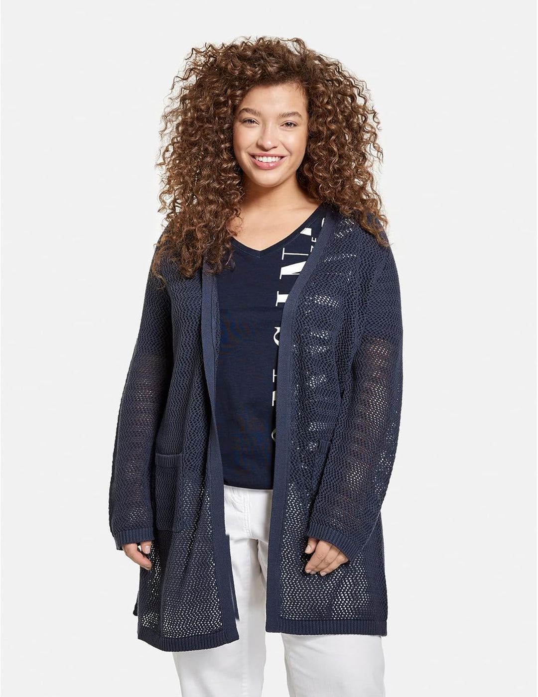 Samoon Damen Jacke Strick 50 Blue Berry, 50 Blue Berry